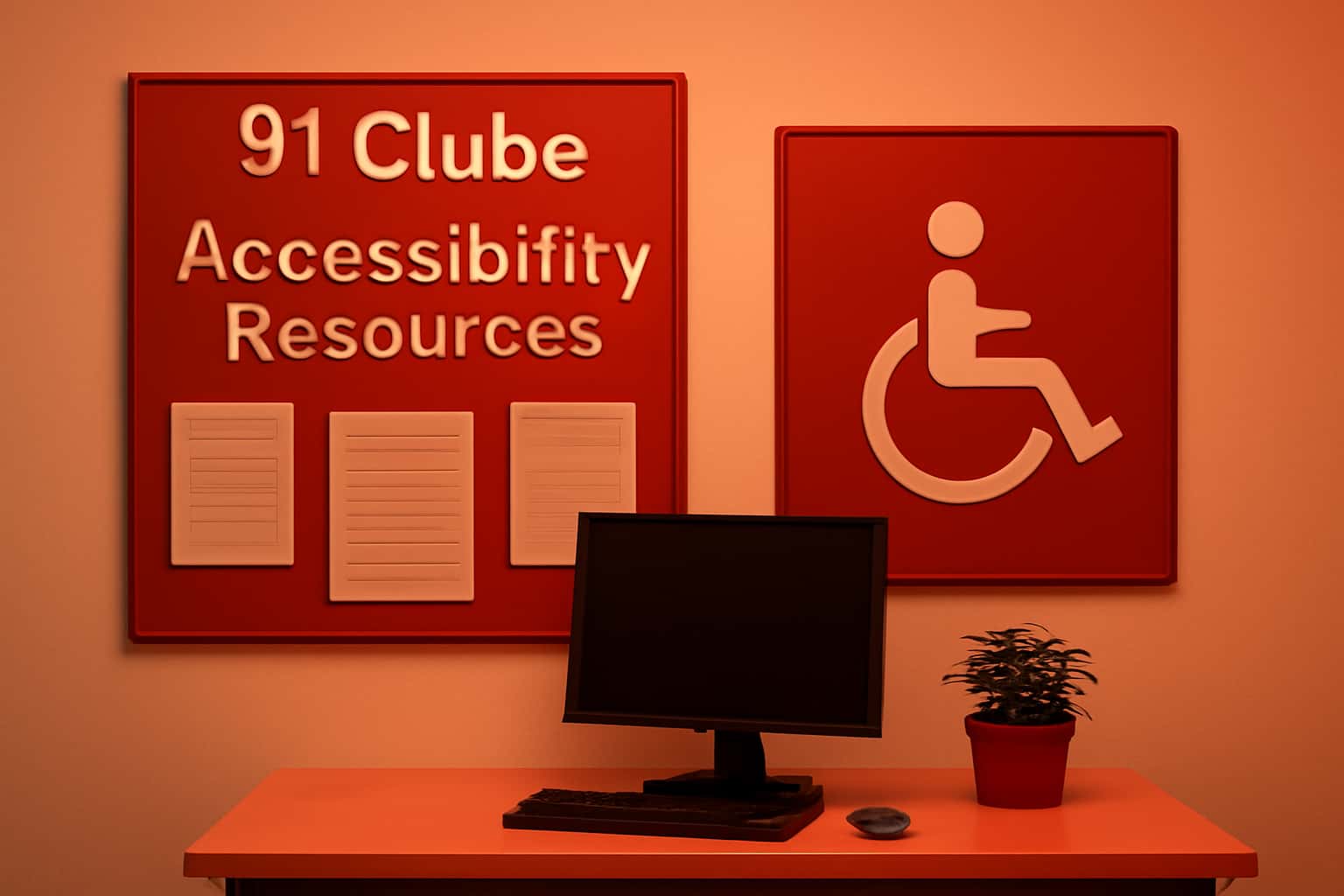 A neutral informational scene illustrating the accessibility resources of 91 Clube.